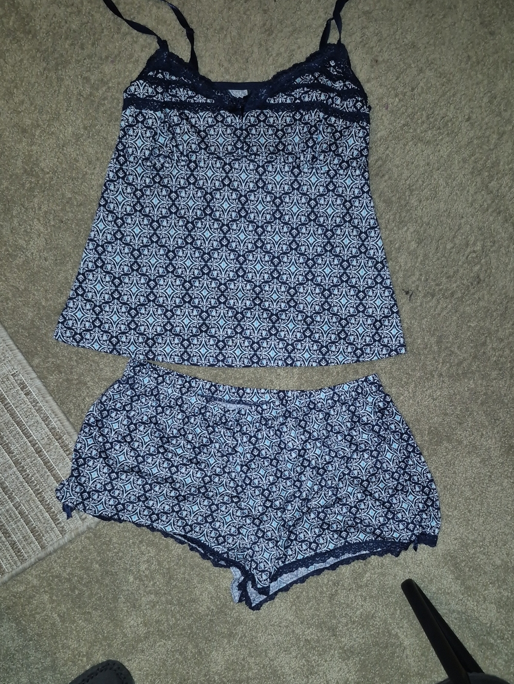 Laura Ashley Navy & White Floral Lace-Trim Camisole and Shorts Set